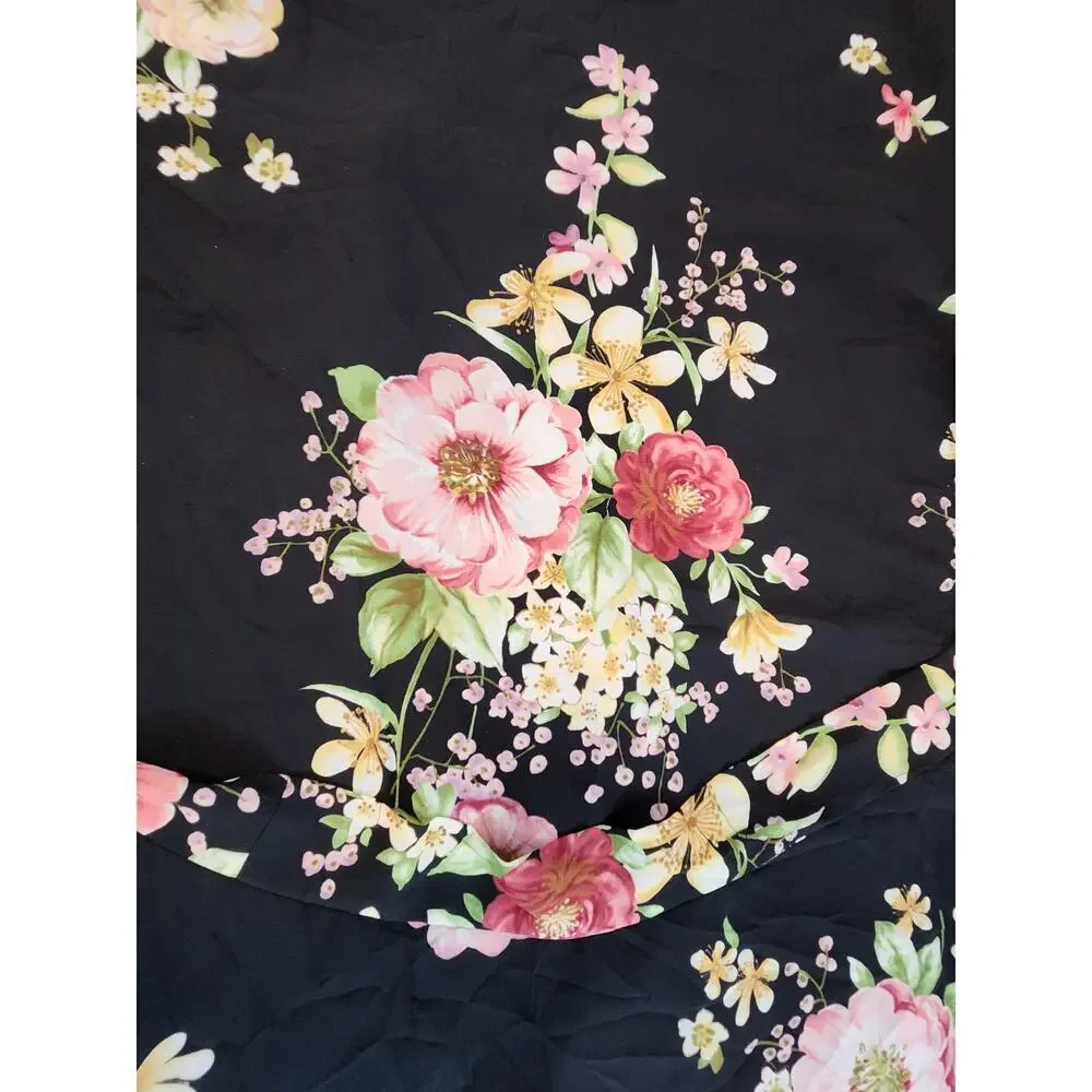 Oscar De La Renta Pink label black pink rose robe sz‎ L/XL kimono floral satin